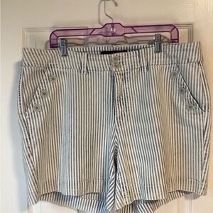 One5One blue and white striped shorts with button details. Size:18w